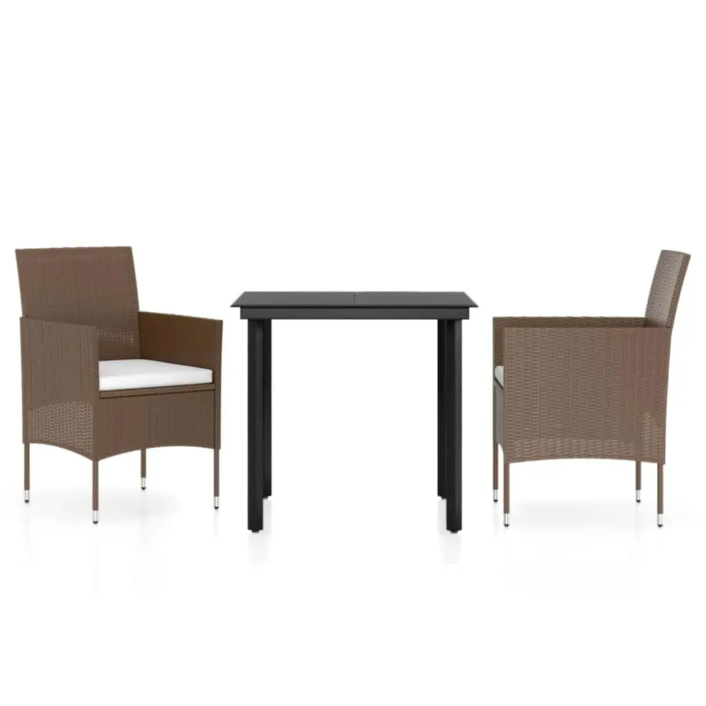 Garden Dining Set 3 Piece Outdoor Furniture Table Chairs with Cushions Brown and Black