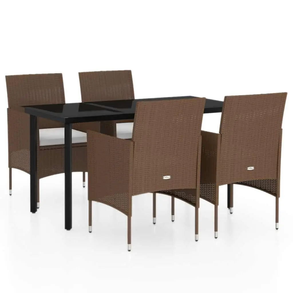 Garden Dining Set 5 Piece Outdoor Table and Chairs with Cushions Brown and Black
