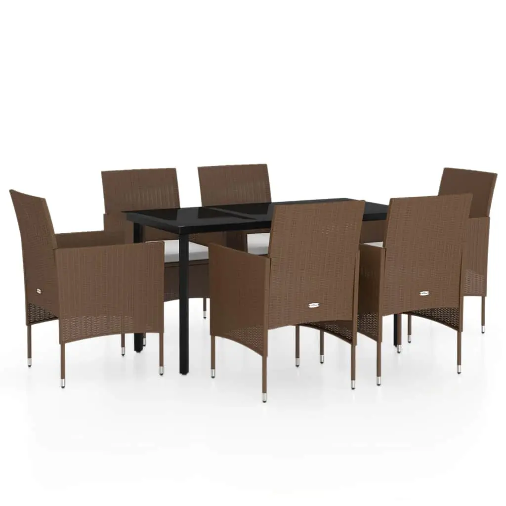 7 Piece Garden Dining Set Outdoor Furniture Cushioned Table Chairs Brown Black