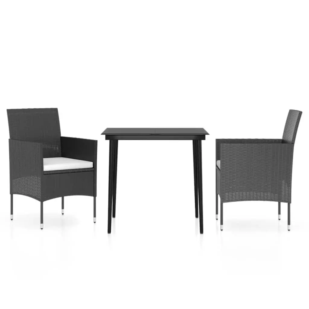 Garden Dining Set Black 3 Piece Outdoor Furniture Table Chairs
