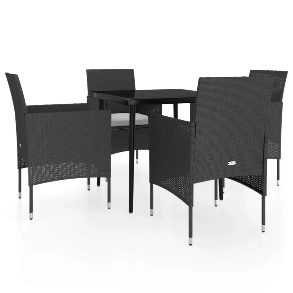 Outdoor Dining Set Black Steel Frame Glass Top Rattan Chairs 5 Piece