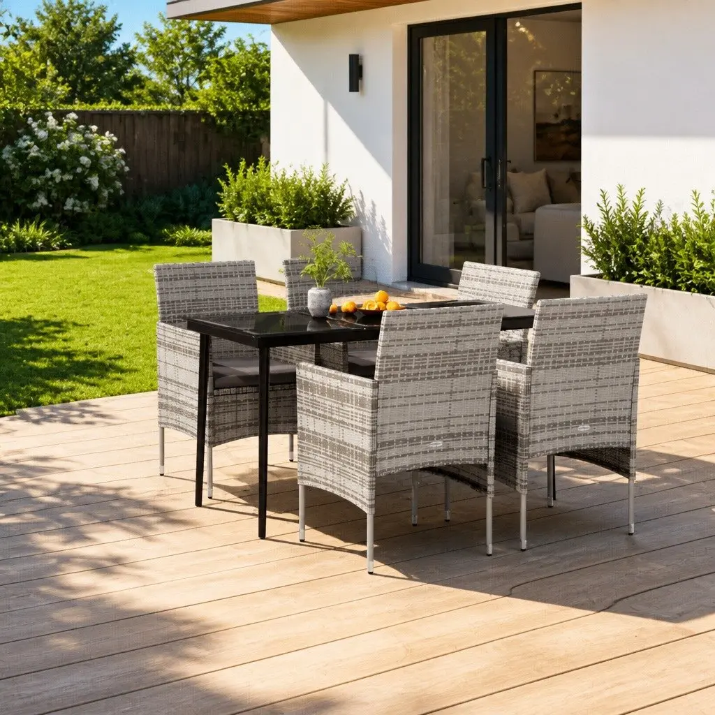 Outdoor Garden Dining Set 5 Piece Grey Table Chairs with Cushions