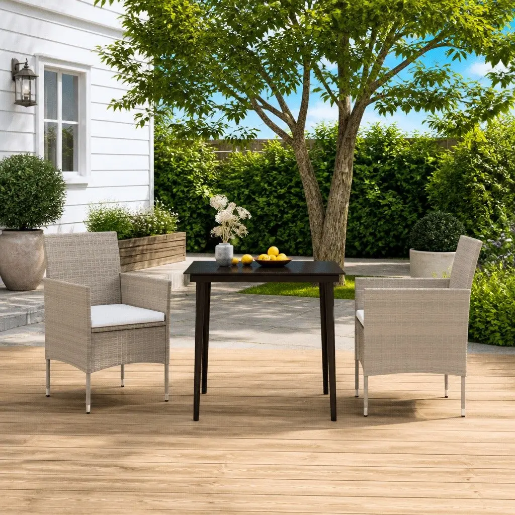 Outdoor Garden Dining Set Rattan Chairs Glass Table 3 Piece