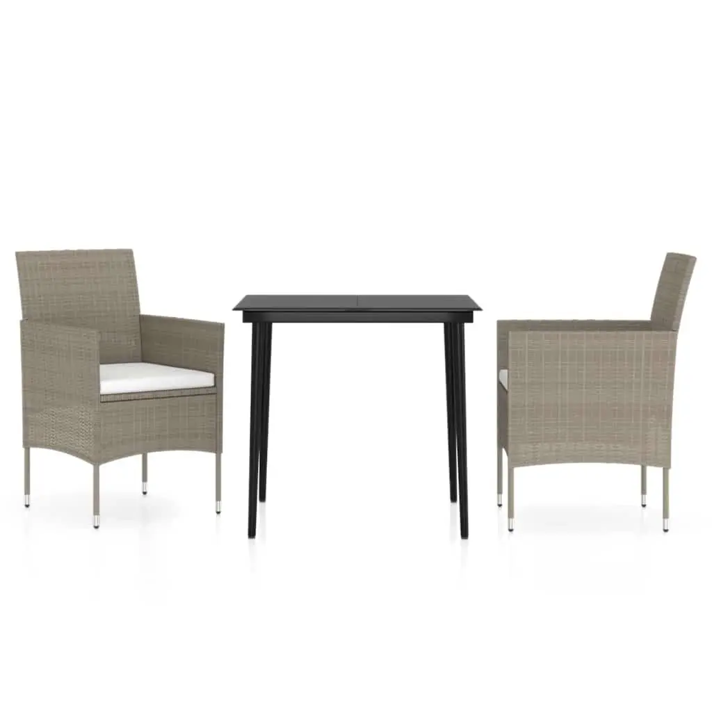 Outdoor Garden Dining Set Rattan Chairs Glass Table 3 Piece