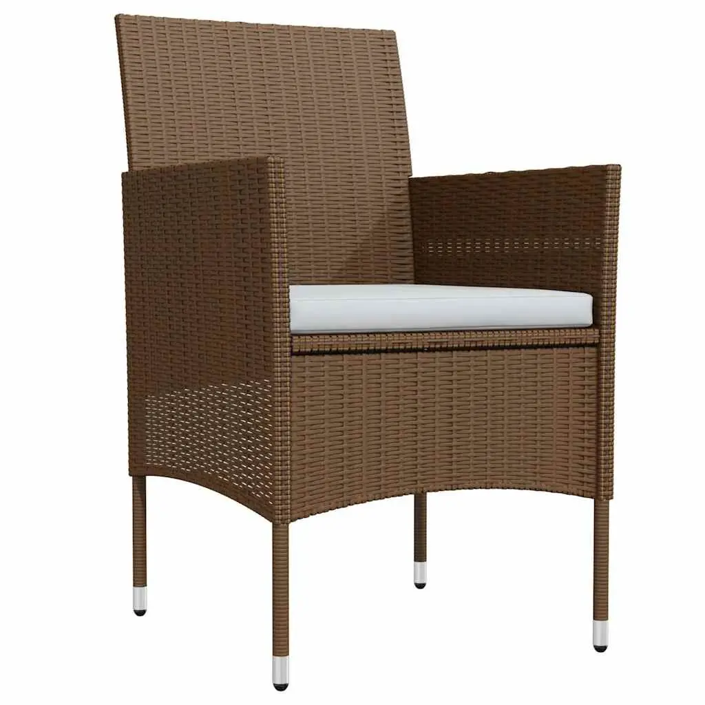 Outdoor Furniture Set Brown Cushioned Rattan Chairs and Glass Table 3 Piece