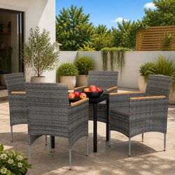 Outdoor Dining Set 5 Piece Table Chairs Grey Black Patio Furniture with Cushions