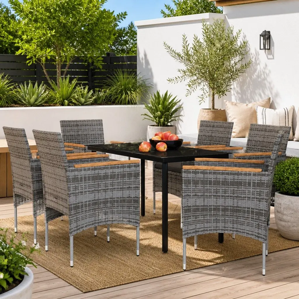 Outdoor Dining Set Grey Glass Top 7 Piece Patio Furniture