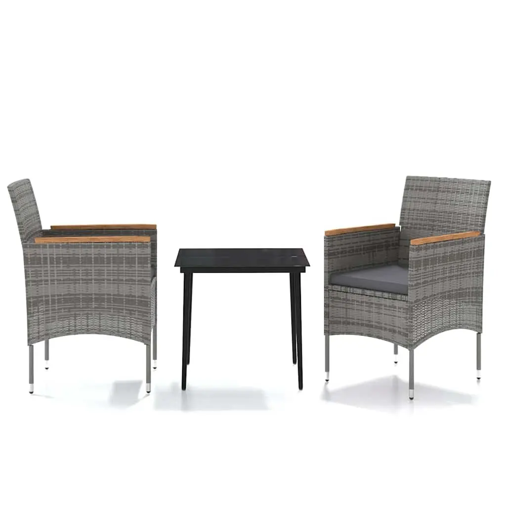 Outdoor Furniture Set Grey Rattan Chairs with Cushions Glass Top Table 3 Piece