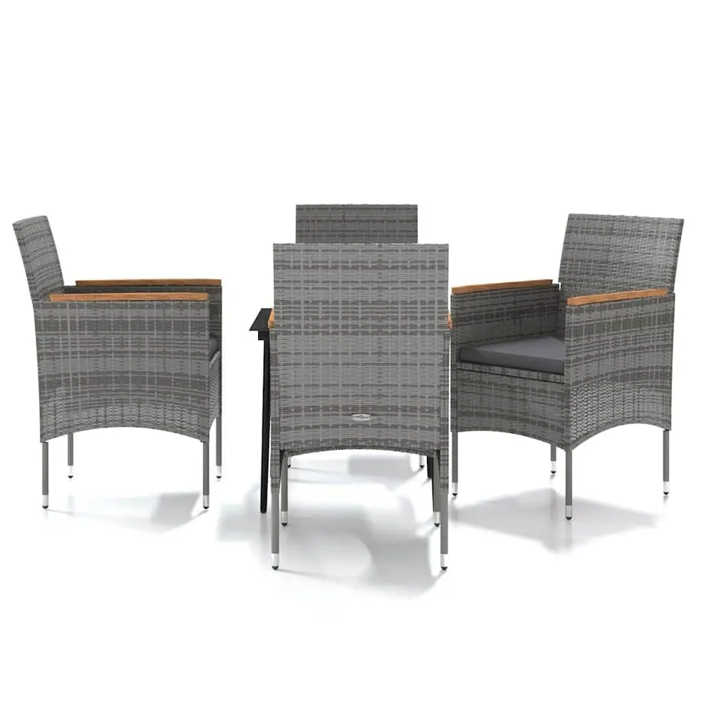 5 Piece Grey Rattan Chairs with Glass Table Outdoor Dining Set for Patio