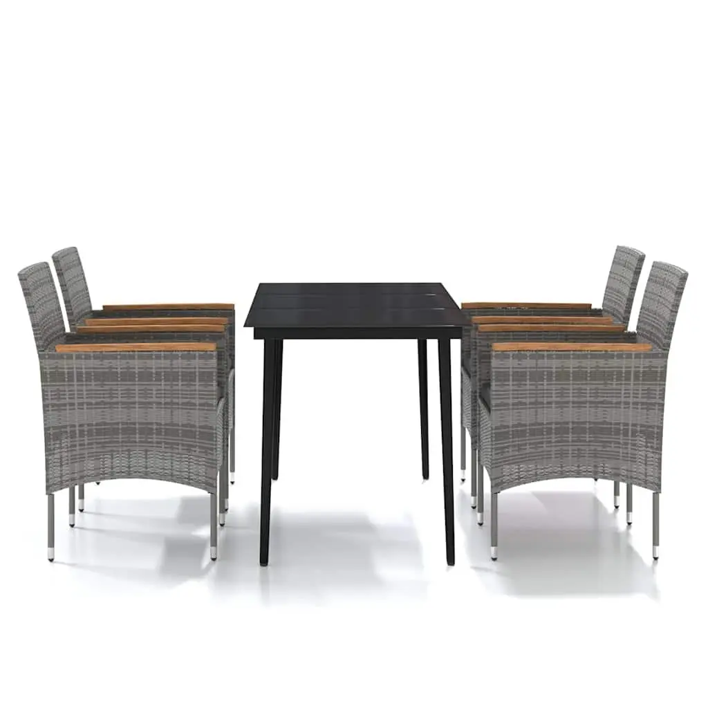 Outdoor Dining Set Grey 5 Piece Glass Top Steel Frame PE Rattan