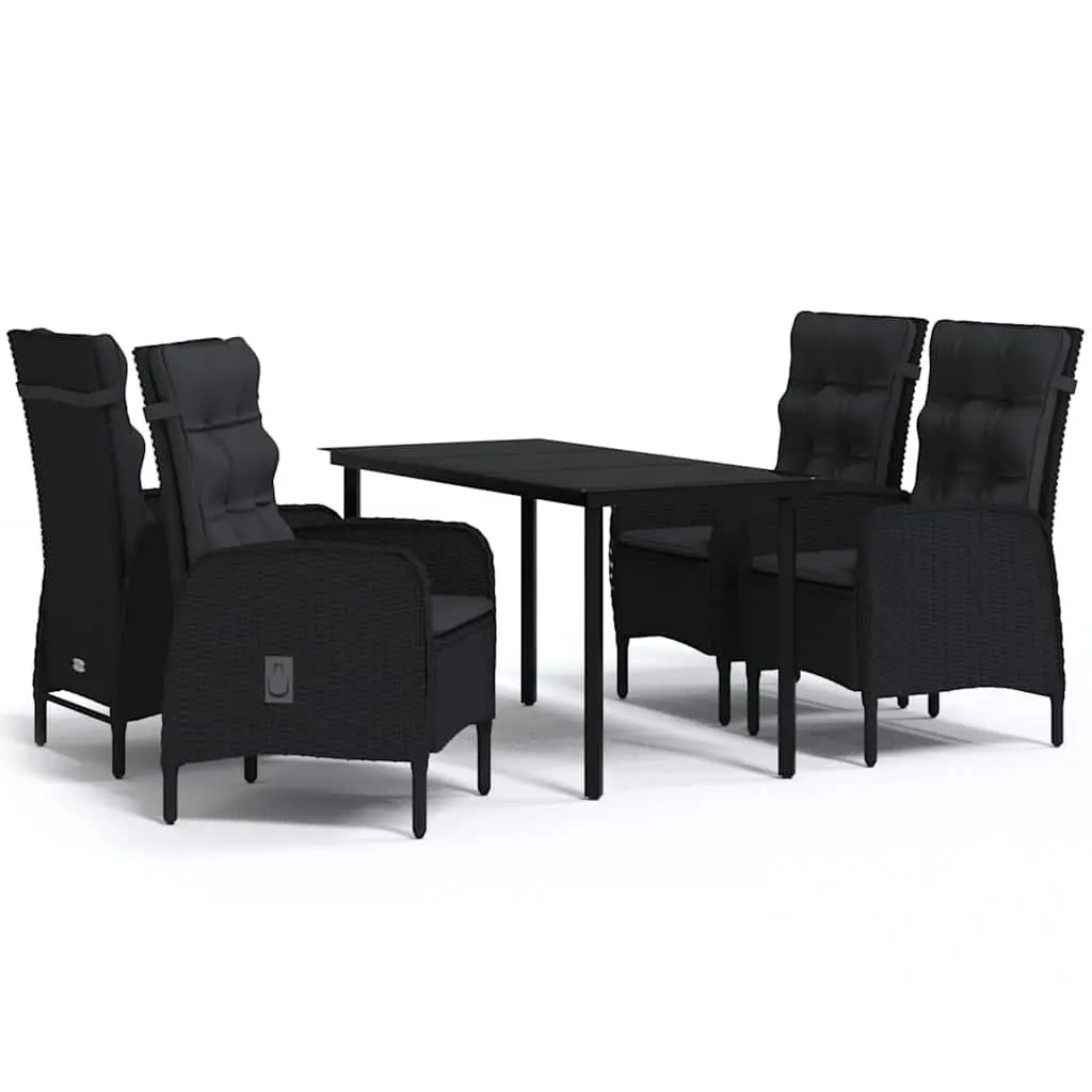Outdoor Dining Set 5 Piece Garden Furniture Black Steel Rattan Chairs Glass