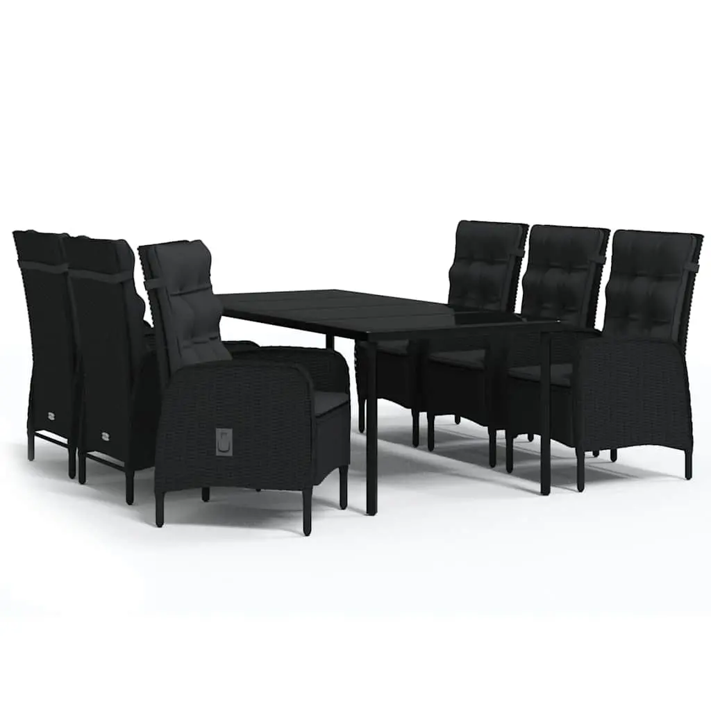 7 Piece Outdoor Dining Set Black with Cushions