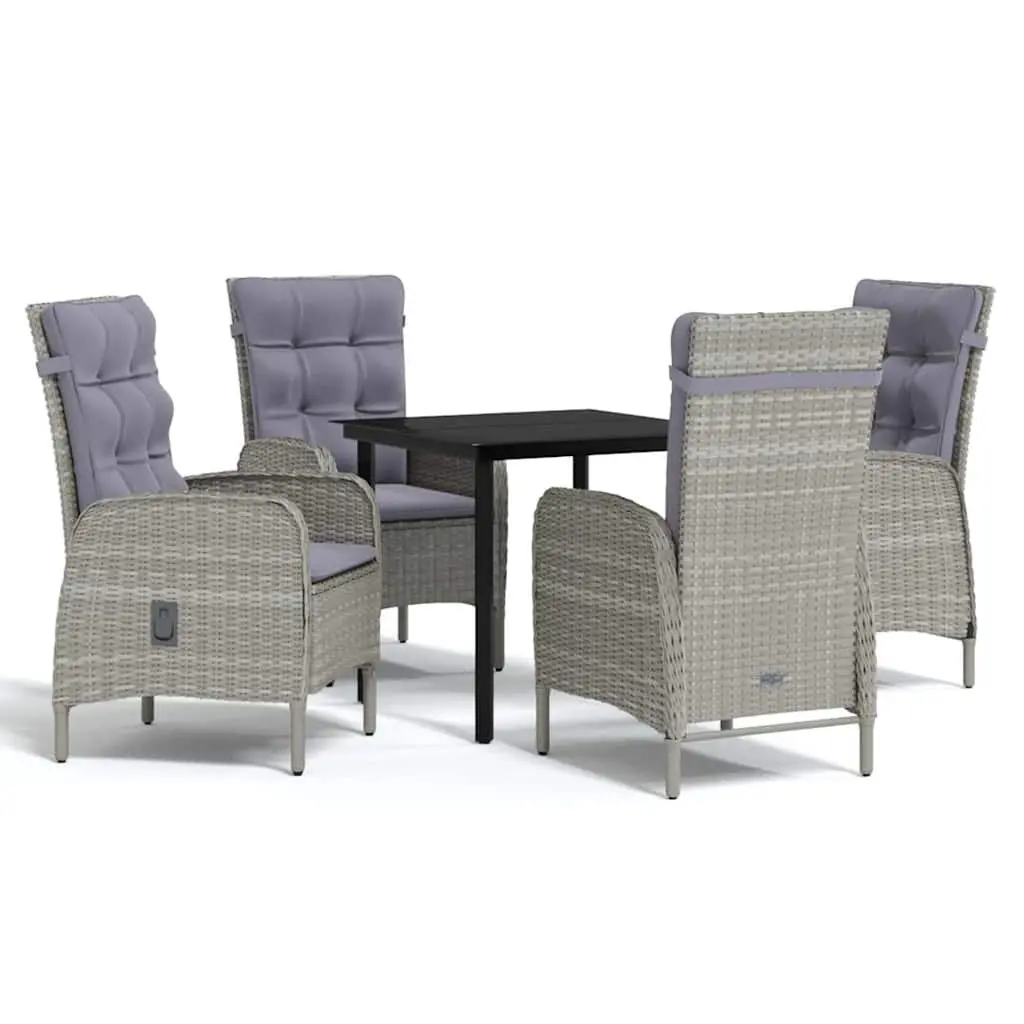 5 Piece Rattan Chair Outdoor Dining Set with Cushions Grey Black Glass Top Table