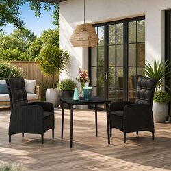 Garden Dining Set 3 Piece Outdoor Furniture Table Chairs with Cushions Black