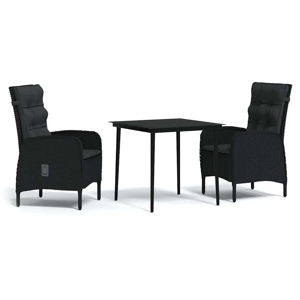 Outdoor Furniture Set 3 Piece Garden Dining Table and Reclining Chairs with Cushions Black