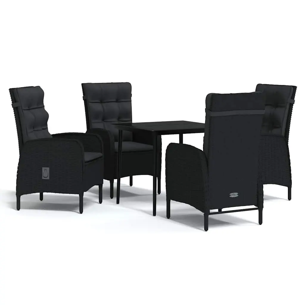 Outdoor Dining Set 5 Piece Black Steel Rattan Garden Furniture with Cushions