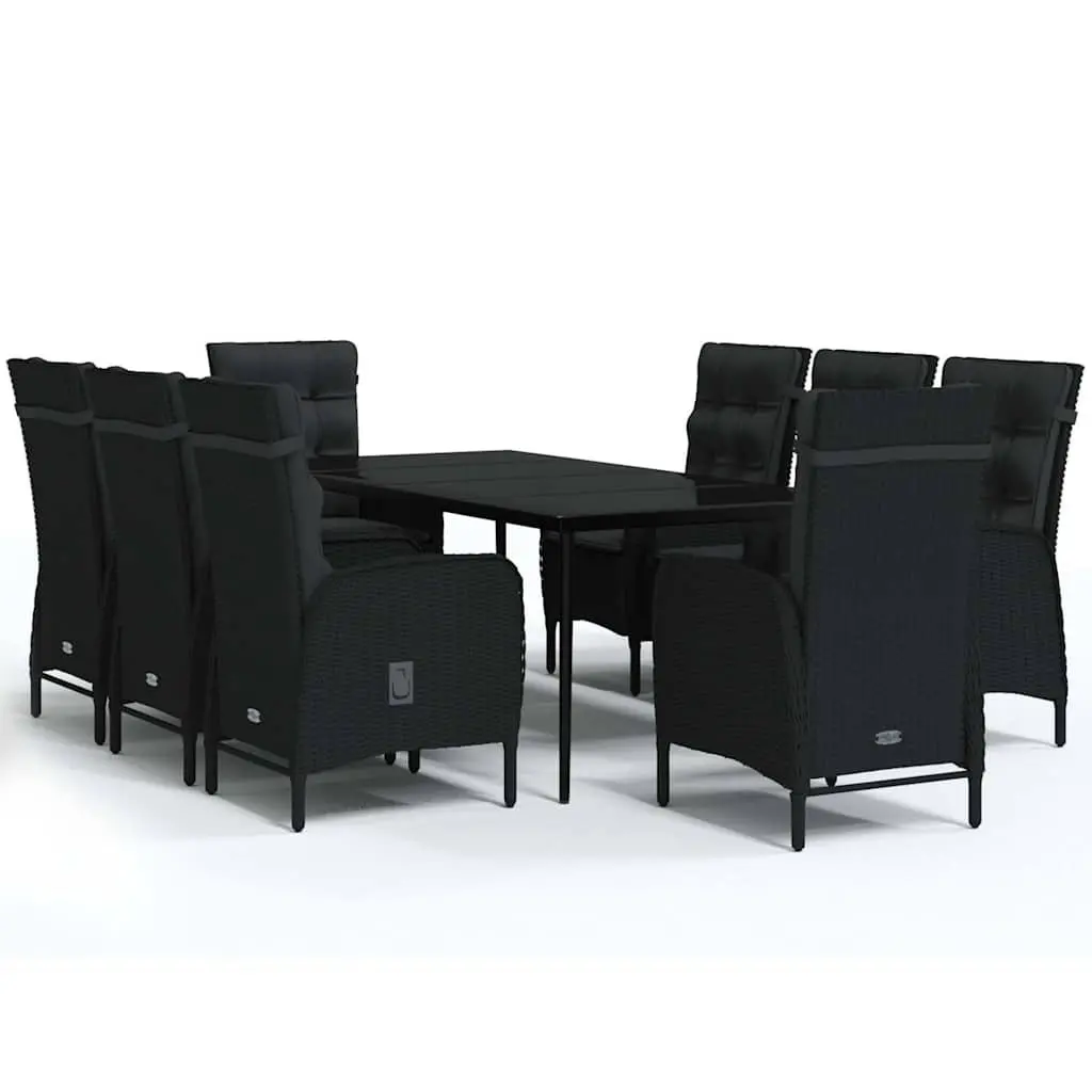 Garden Dining Set 9 Piece Outdoor Furniture Black Glass Table Chairs Cushions