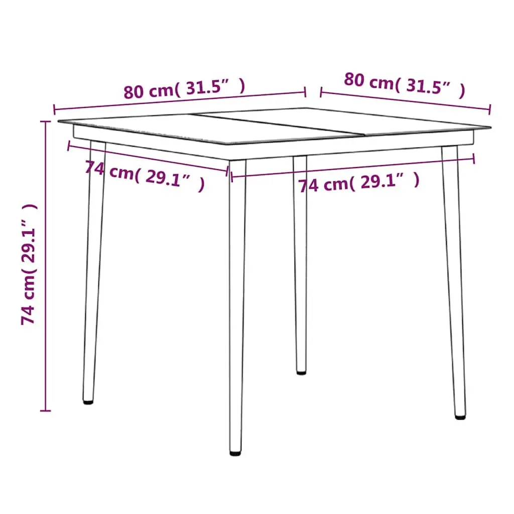 Outdoor Dining Set 3 Piece Grey Black Steel Rattan Chairs Glass Table