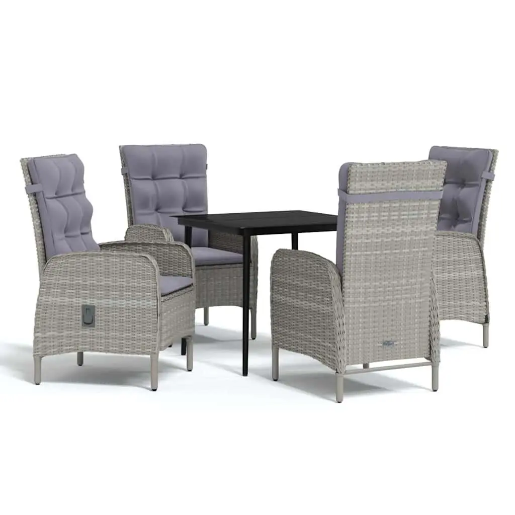 Outdoor Dining Set 5 Piece Grey Rattan Chairs with Cushions Glass Table