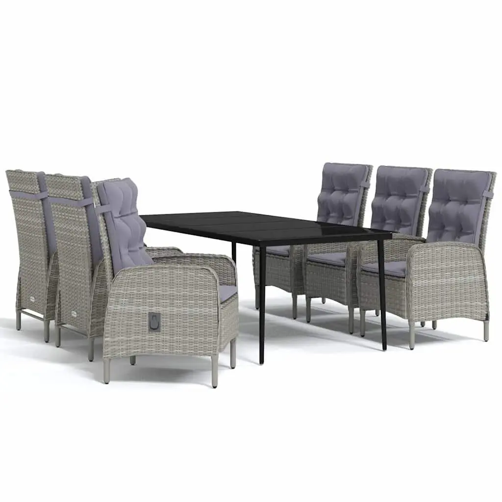 Garden Dining Set 7 Piece Outdoor Furniture Grey Black PE Rattan Chairs Powder Coated Steel Frame Glass Table