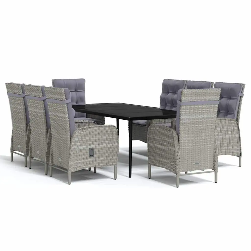 Outdoor Furniture Dining Set 9 Piece Cushioned Grey Black Garden