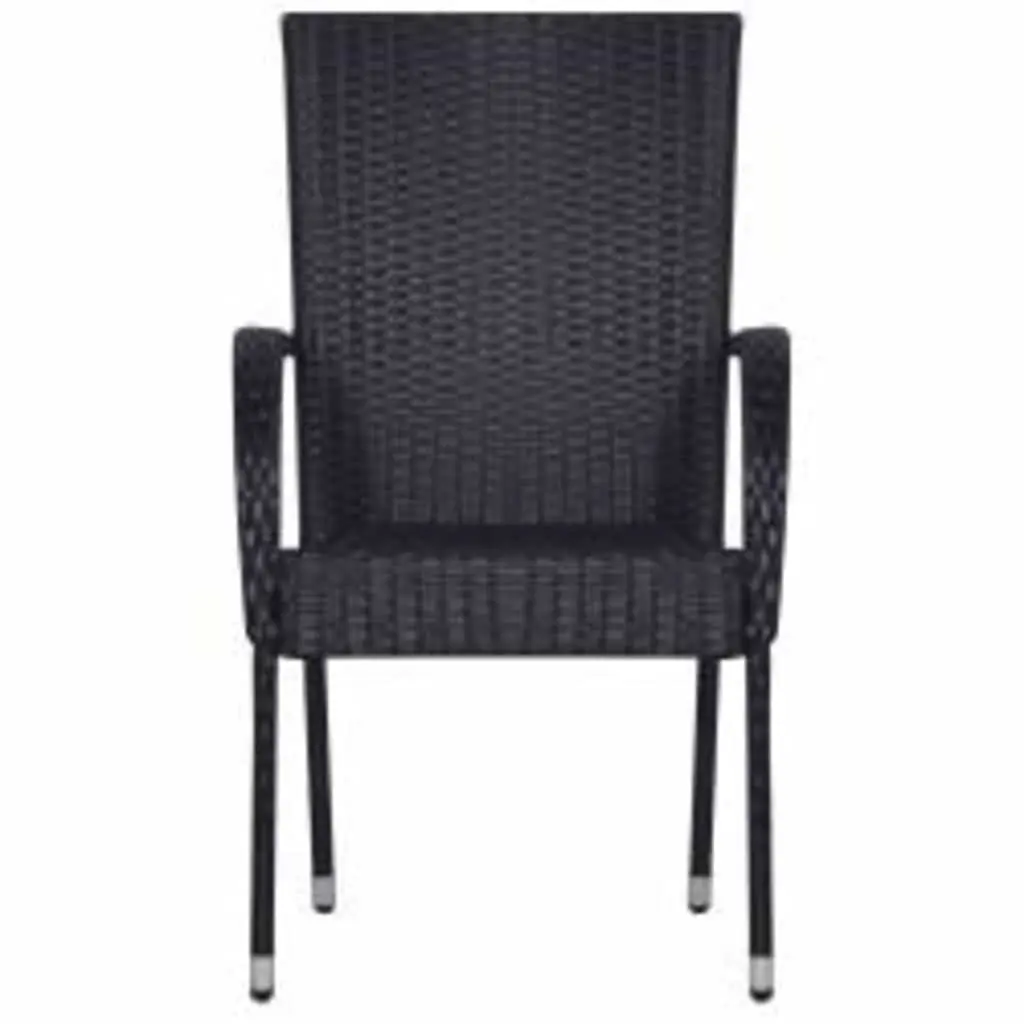 Outdoor Dining Set Black Rattan Chairs Glass Table 7 Piece