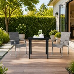 Outdoor Dining Set 3 Piece Garden Table Chairs Grey Black Patio Furniture