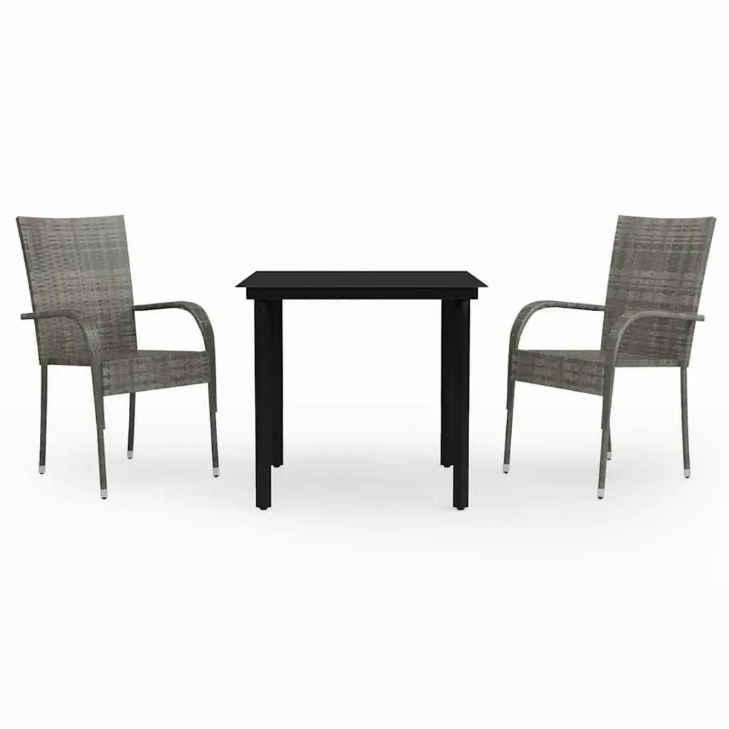 Outdoor Dining Set Grey Black 3 Piece Garden Table Chairs