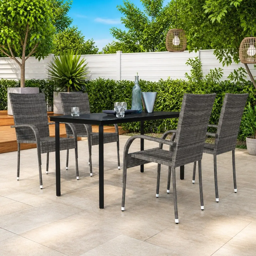 5 Piece Outdoor Dining Set Grey Black Garden Furniture Patio Table Chairs
