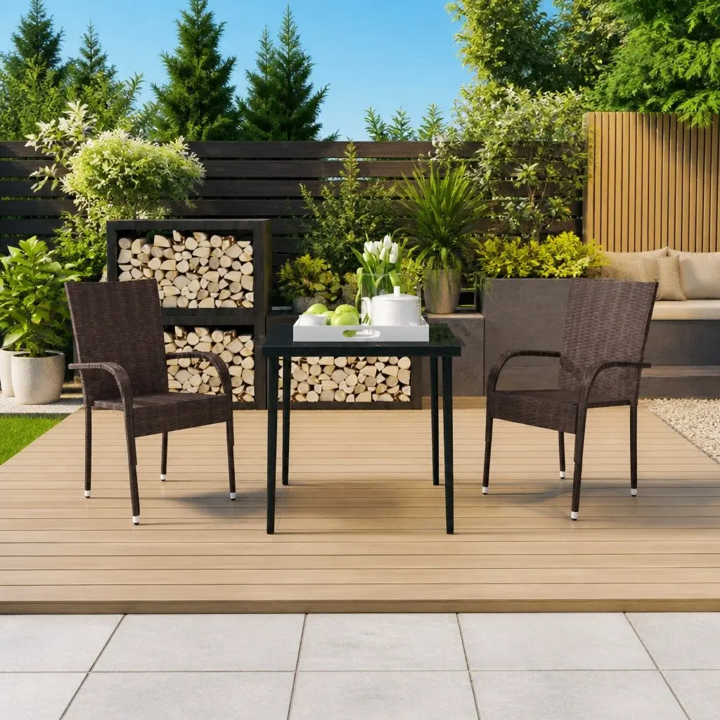 Garden Dining Set Brown 3 Piece Outdoor Furniture Table and Chairs