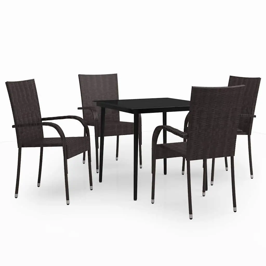 Garden Dining Set 5 Piece Outdoor Furniture Brown Black Steel Frame Glass Top
