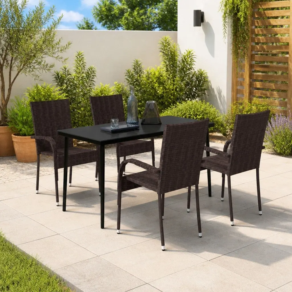 Garden Dining Set 5 Piece Outdoor Furniture Brown Black Table Chairs