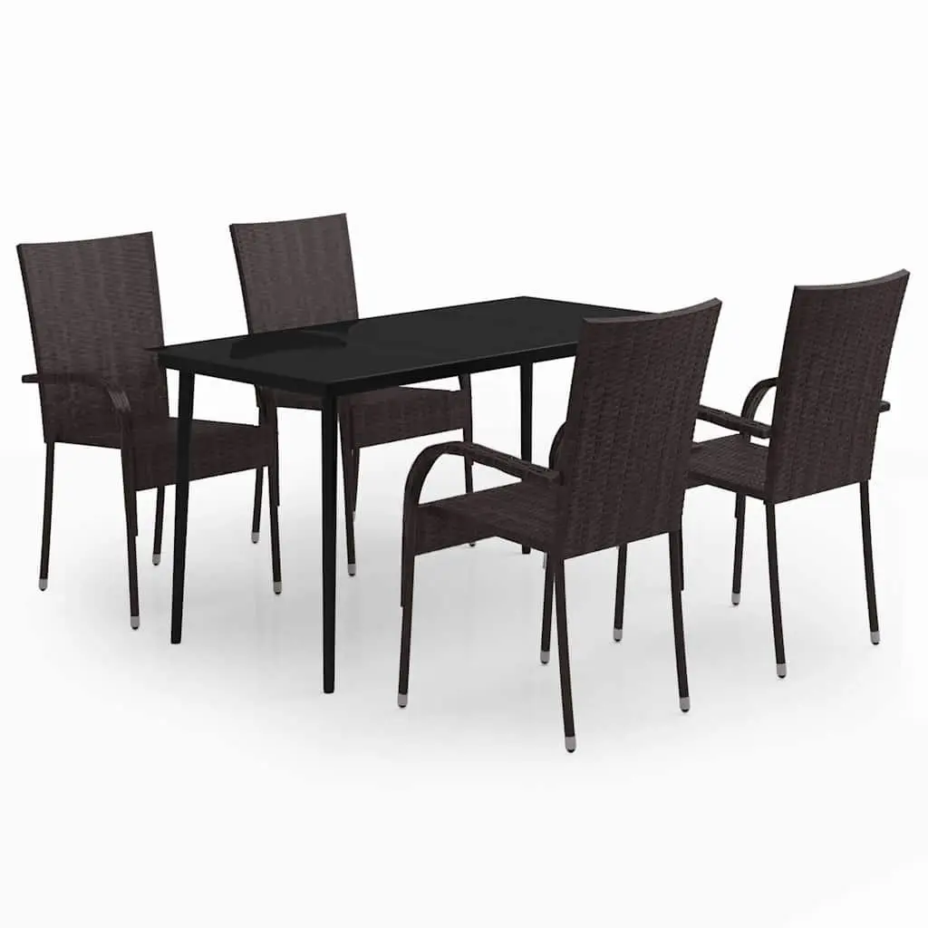 Garden Dining Set 5 Piece Outdoor Furniture Brown Black Table Chairs