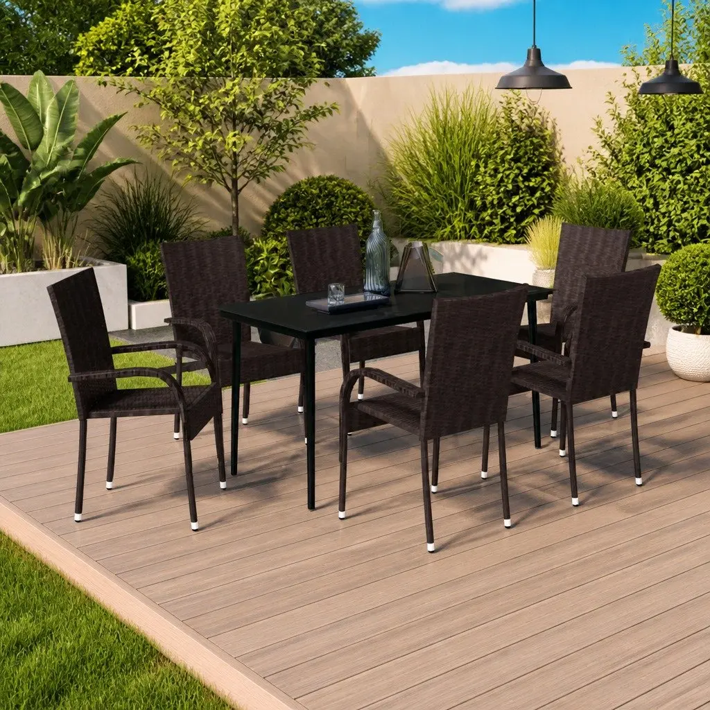 Outdoor Garden Dining Set Brown Rattan 7 Piece Patio Table Chairs