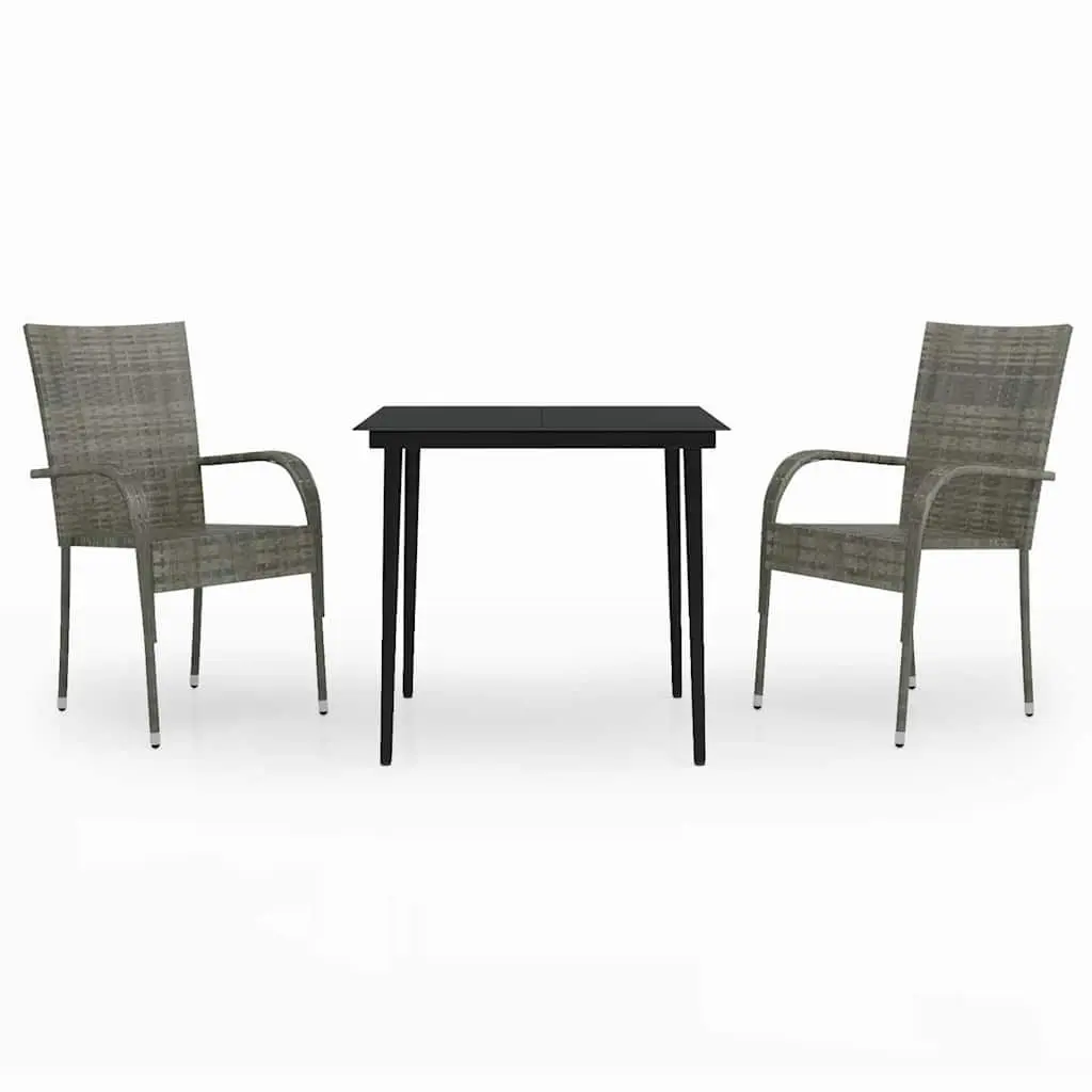 Outdoor Dining Set 3 Piece Grey Black Steel Rattan Table Chairs