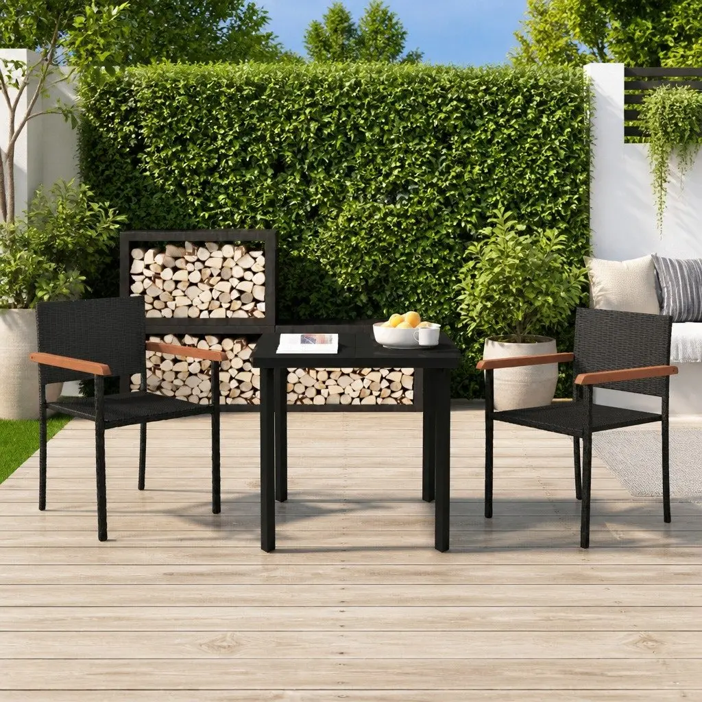 Garden Dining Set Black 3 Piece Outdoor Patio Furniture Table Chairs Rattan