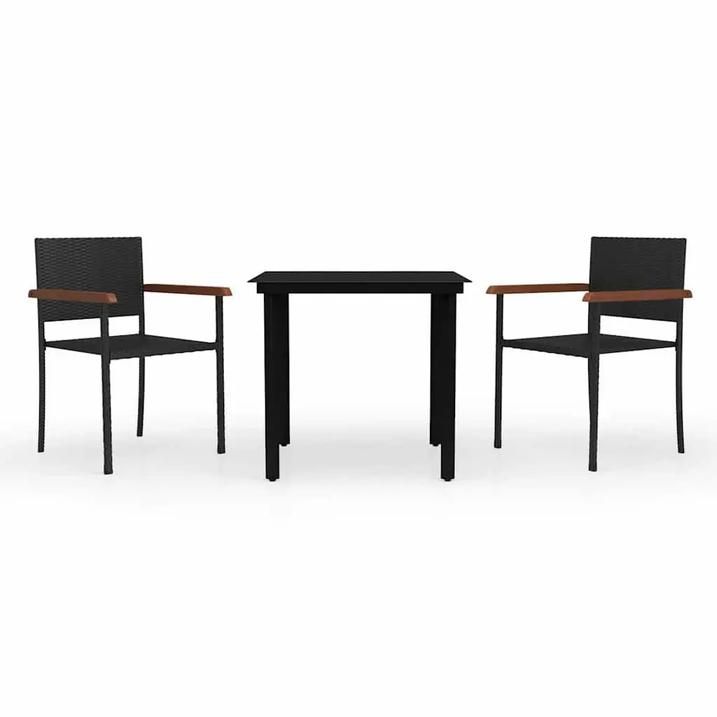 Garden Dining Set Black 3 Piece Outdoor Patio Furniture Table Chairs Rattan