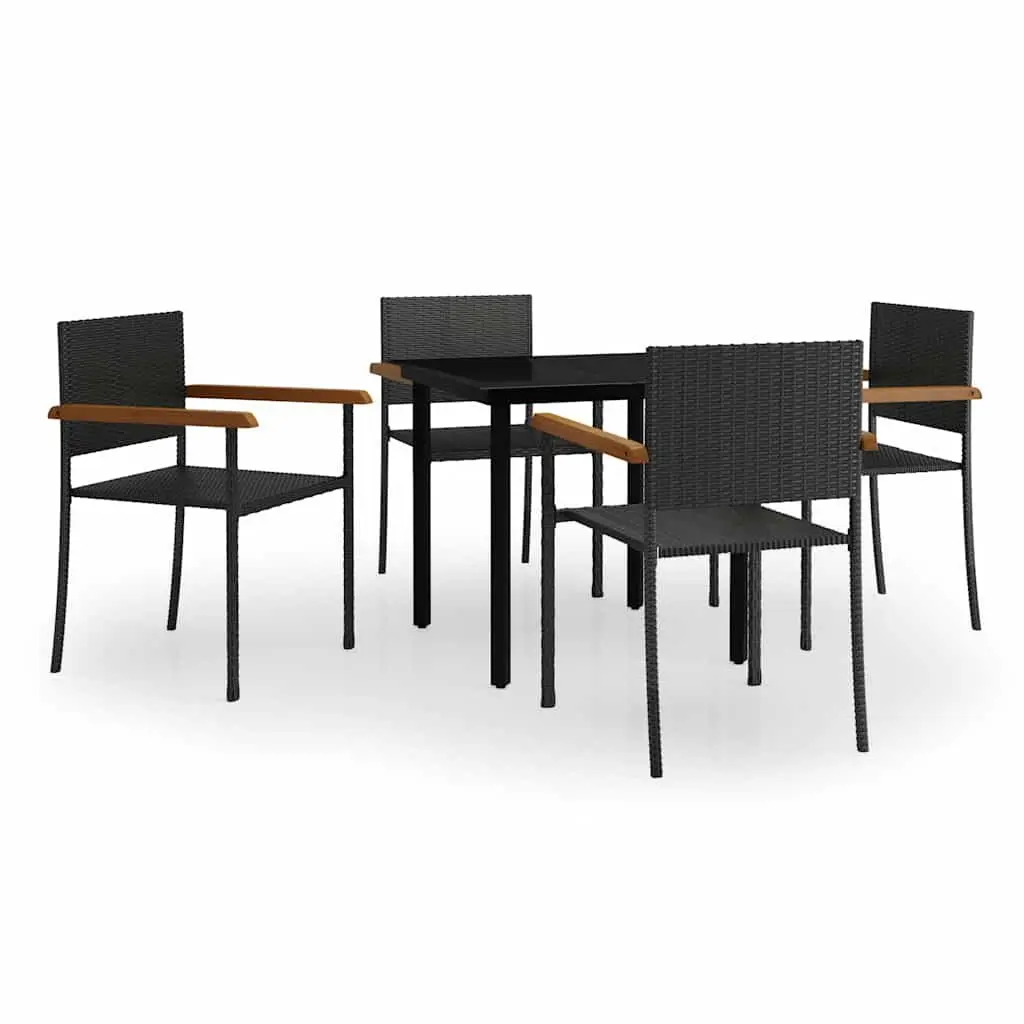 Outdoor Dining Set Rattan Chairs Black Glass Top Table 5 Piece