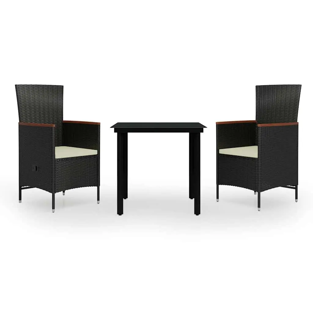 Garden Dining Set 3 Piece Outdoor Furniture Black Rattan Cushions