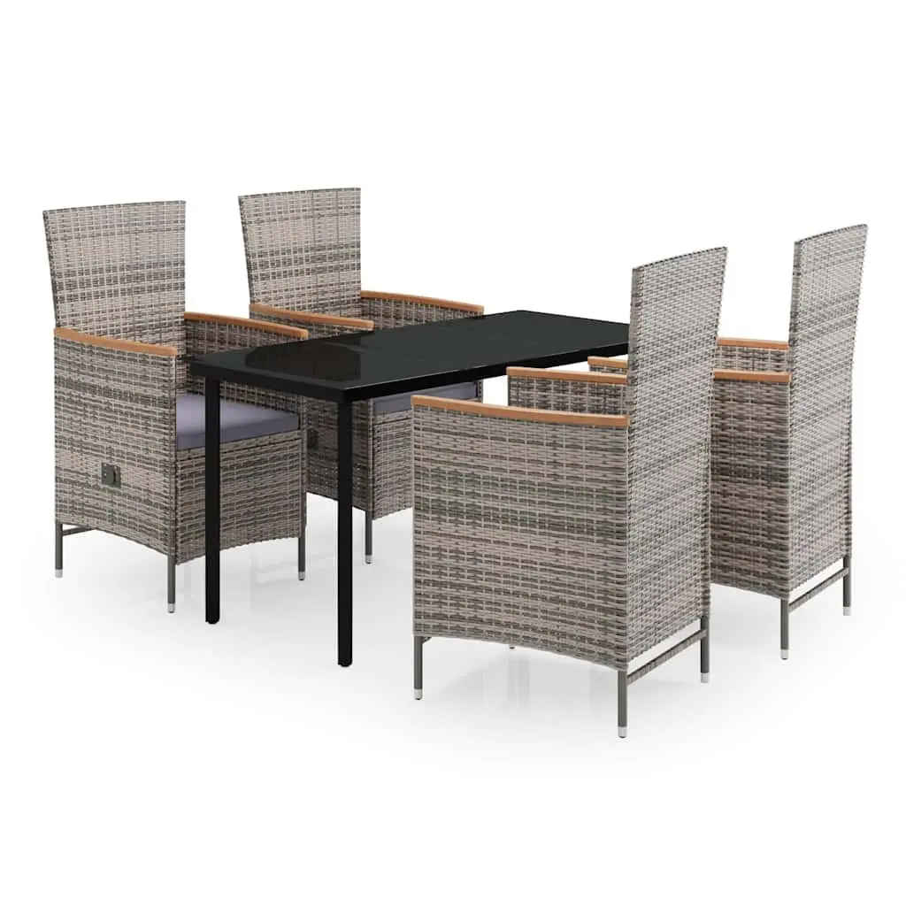5 Piece Garden Dining Set Outdoor Patio Furniture Grey Rattan with Cushions