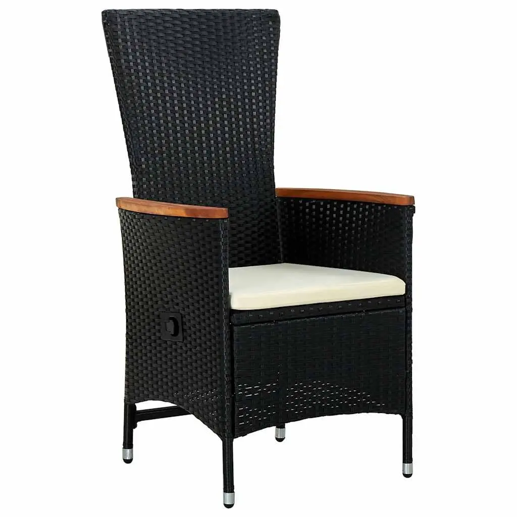 Outdoor Patio Furniture Set with Reclining Chairs and Glass Table Black Rattan 3 Piece