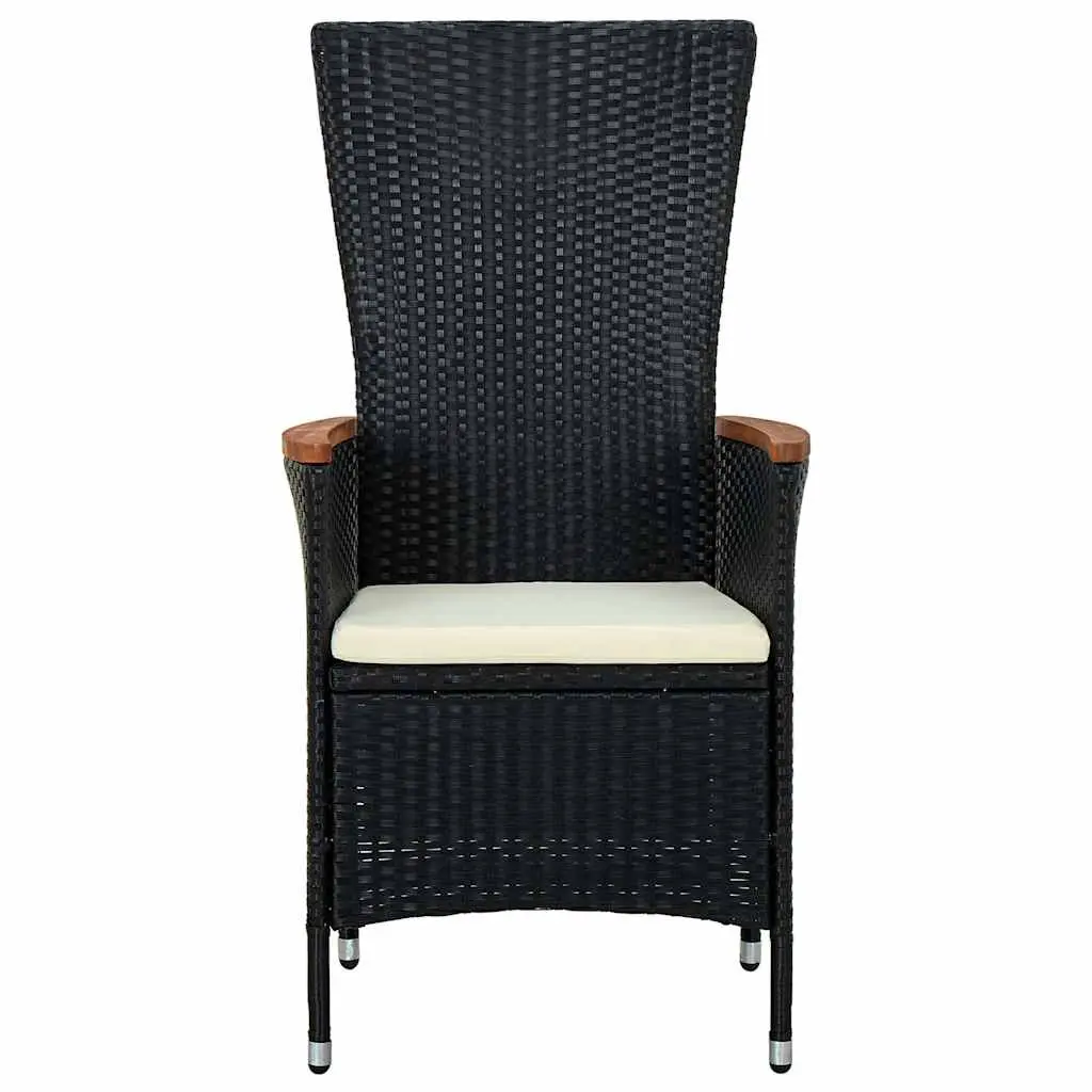 Outdoor Patio Furniture Set with Reclining Chairs and Glass Table Black Rattan 3 Piece