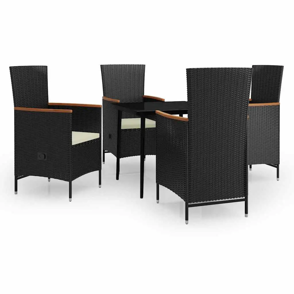 Garden Dining Set 5 Piece Outdoor Furniture Black Rattan Chairs Glass Top
