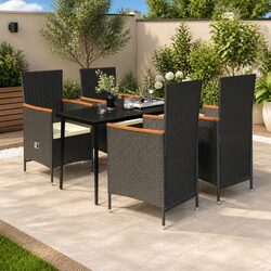 5 Piece Garden Dining Set Outdoor Patio Furniture Steel Rattan Chairs Glass