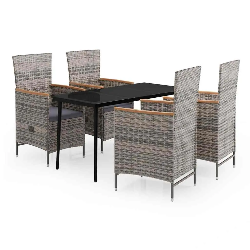 5 Piece Garden Dining Set Grey Rattan Chairs Glass Table
