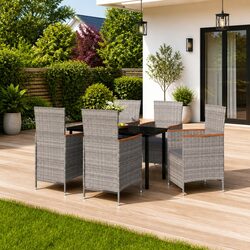 7 Piece Garden Dining Set with Cushions in Grey