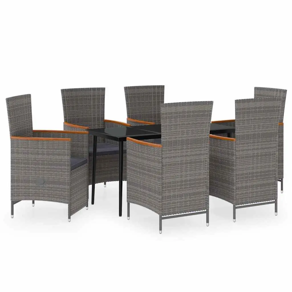 Outdoor Dining Set 7 Piece Adjustable Backrest Cushioned Grey Steel and Rattan