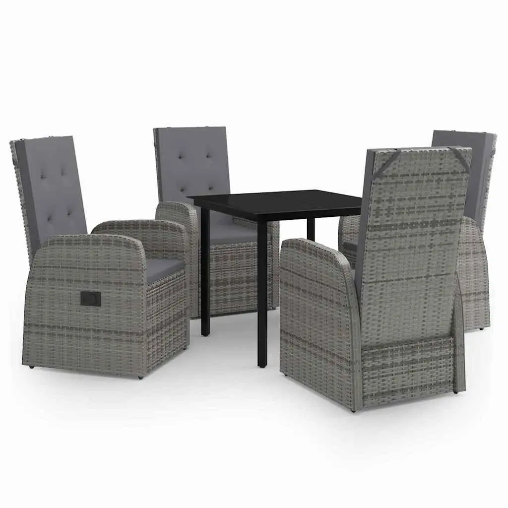 Garden Dining Set 5 Piece Outdoor Patio Furniture Grey Glass Table with Cushions