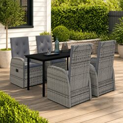 5 Piece Garden Dining Set Outdoor Patio Furniture Grey Rattan Chairs Glass Table