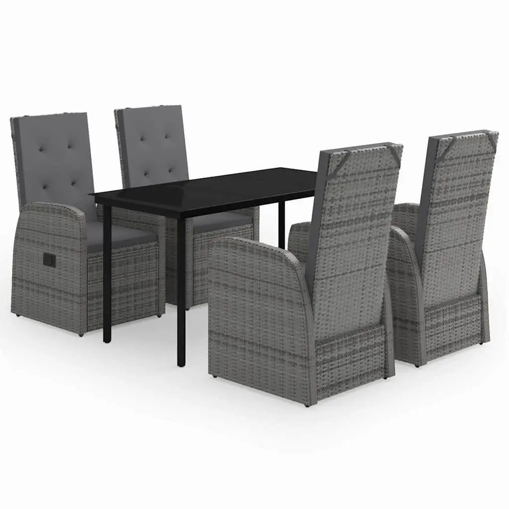 5 Piece Garden Dining Set Grey Rattan Chairs Glass Table Outdoor Patio Furniture